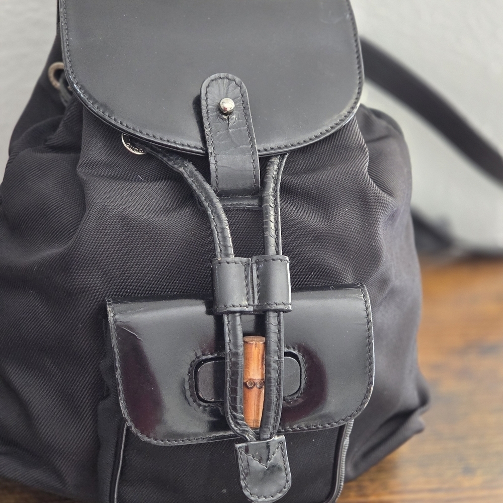Gucci Vintage Bamboo Leather and Nylon Mini Backpack - Picture 8 of 15